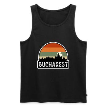 Bucharest Romania Flag Skyline Travel Souvenir - Men's Premium Organic Tank Top - black - Front - AI Model Male 178 light (178cm)
