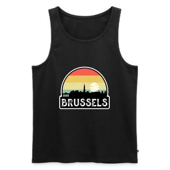 Brussels Belgium Flag Skyline Travel Souvenir - Men's Premium Organic Tank Top - black - Front - AI Model Male 178 light (178cm)