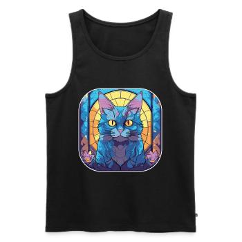 Colorful Chartreux Cat Breed Watercolor Painting - Men's Premium Organic Tank Top - black - Front - AI Model Male 178 light (178cm)