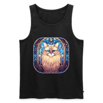 Peinture à l’aquarelle colorée de race de chat birman - Débardeur bio Premium Homme - noir - Devant - Michal (187cm)
