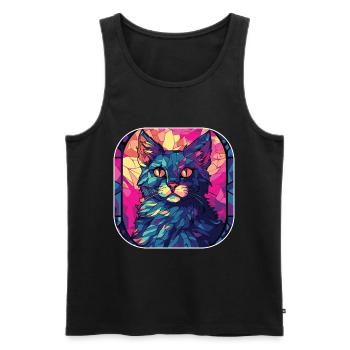 Coloré Manx Cat Race Aquarelle Peinture sur Verre - Débardeur bio Premium Homme - noir - Devant - Michal (187cm)
