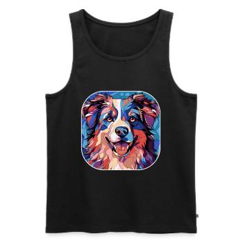 Aquarelle colorée de race de chien de berger australien - Débardeur bio Premium Homme - noir - Devant - Michal (187cm)