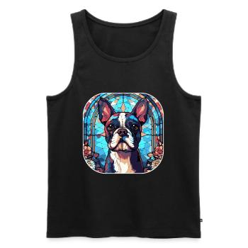 Verre d’aquarelle coloré de race de chien Boston Terrier - Débardeur bio Premium Homme - noir - Devant - Michal (187cm)