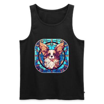 Peinture sur verre colorée Papillon Dog Breed Aquarelle - Débardeur bio Premium Homme - noir - Devant - Michal (187cm)