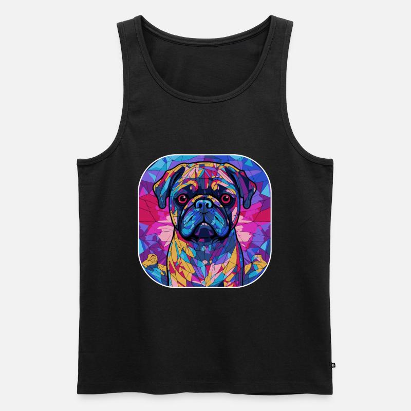 Bunte Mops-Hunderasse Aquarell-Glasmalerei - Männer Premium Bio Tank Top - Schwarz