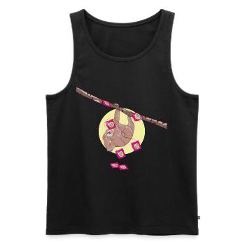 Cute sloth making crochet squares - Men's Premium Organic Tank Top - black - Front - AI Model Male 178 light (178cm)