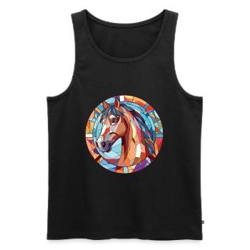 Pferd Buntes Aquarell Tier Haustier Illustration - Männer Premium Bio Tank Top - Schwarz - Vorne - Michal (187cm)