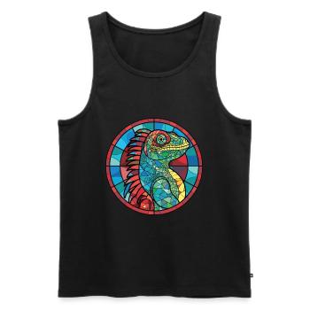 Iguana Colorful Watercolor Animal Pet Illustration - Men's Premium Organic Tank Top - black - Front - AI Model Male 178 light (178cm)