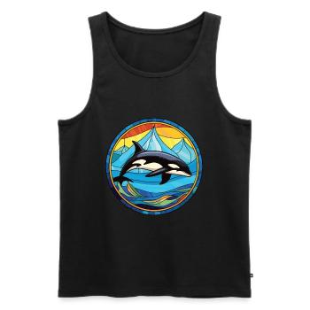 Orca Colorful Watercolor Animal Pet Illustration - Men's Premium Organic Tank Top - black - Front - Michal (187cm)