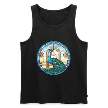 Pfauenbunte Aquarell-Tierillustration - Männer Premium Bio Tank Top - Schwarz - Vorne - AI Model Male 178 light (178cm)