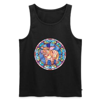 Pig Colorful Watercolor Animal Pet Illustration - Men's Premium Organic Tank Top - black - Front - Michal (187cm)