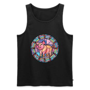 Pig Colorful Watercolor Animal Pet Illustration - Men's Premium Organic Tank Top - black - Front - Michal (187cm)