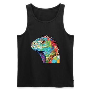 Iguana Colorful Watercolor Animal Pet Illustration - Men's Premium Organic Tank Top - black - Front - AI Model Male 178 light (178cm)