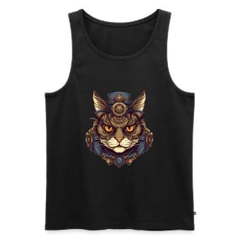 Steampunk Cat Cat Head - Men's Premium Organic Tank Top - black - Front - AI Model Male 178 light (178cm)