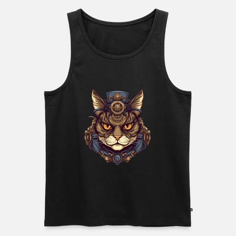 Steampunk Katze Katzenkopf - Männer Premium Bio Tank Top - Schwarz