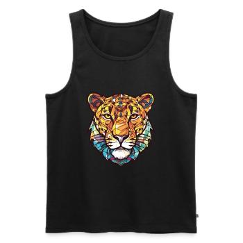 Snarling Grin Leopard Colorful Watercolor Animal - Men's Premium Organic Tank Top - black - Front - AI Model Male 178 light (178cm)