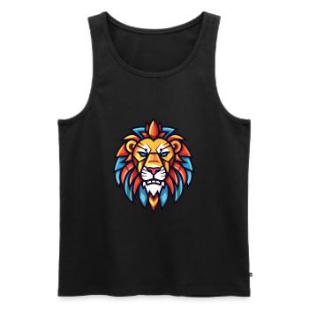 Lion rugissant coloré aquarelle animal dessin animé - Débardeur bio Premium Homme - noir - Devant - AI Model Male 178 light (178cm)