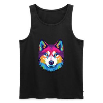 Husky Dog Colorful Watercolor Animal Illustration - Men's Premium Organic Tank Top - black - Front - Michal (187cm)