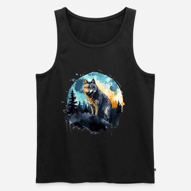 Aquarell Wolf - Männer Premium Bio Tank Top - Schwarz