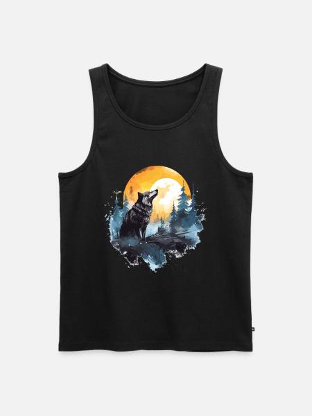 Aquarell Wolf - Männer Premium Bio Tank Top - Schwarz