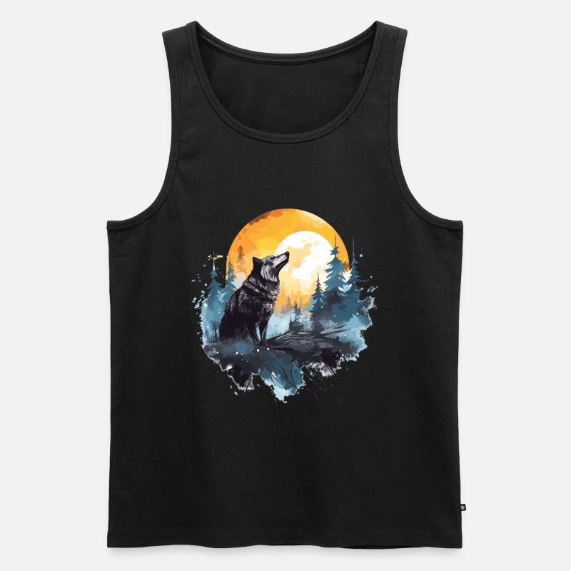 Aquarell Wolf - Männer Premium Bio Tank Top - Schwarz