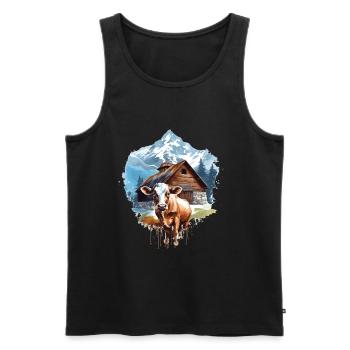 Zermatt, Matterhorn, montagne, chalet, vache - Débardeur bio Premium Homme - noir - Devant - AI Model Male 178 light (178cm)