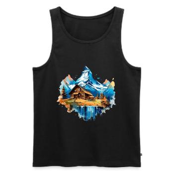 Zermatt, Matterhorn, Cervin montagne, chalet, lac - Débardeur bio Premium Homme - noir - Devant - AI Model Male 178 light (178cm)