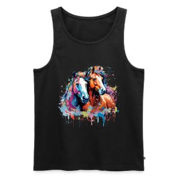 Chevaux aquarelle - Débardeur bio Premium Homme - noir - Devant - Michal (187cm)