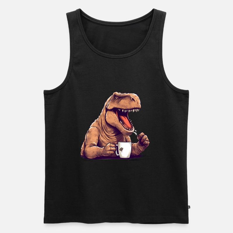 Dino Kaffee Morgenmuffel Dinosaurier - Männer Premium Bio Tank Top - Schwarz