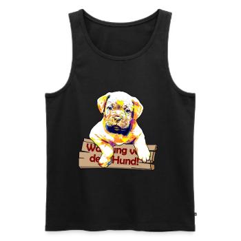 Avertissement sur le chien - Chiot mignon - Débardeur bio Premium Homme - noir - Devant - AI Model Male 178 light (178cm)