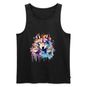 wolf family, gray wolf, cub - Men's Premium Organic Tank Top - black - Front - AI Model Male 178 light (178cm)