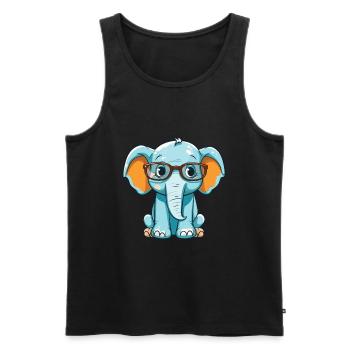 Elefant mit Brille Cartoon Kawaii Illustration - Männer Premium Bio Tank Top - Schwarz - Vorne - AI Model Male 178 light (178cm)