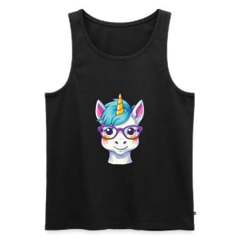 Unicorn With Glasses Cartoon Kawaii Illustration - Men's Premium Organic Tank Top - black - Front - Michal (187cm)