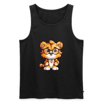 Tiger mit Brille Karikatur Kawaii Illustration - Männer Premium Bio Tank Top - Schwarz - Vorne - AI Model Male 178 light (178cm)