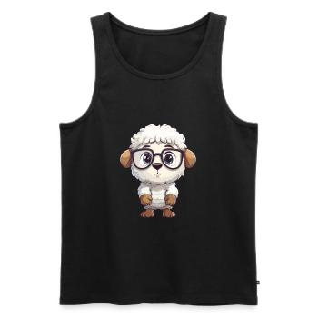Schaf mit Brille Karikatur Kawaii Illustration - Männer Premium Bio Tank Top - Schwarz - Vorne - AI Model Male 178 light (178cm)