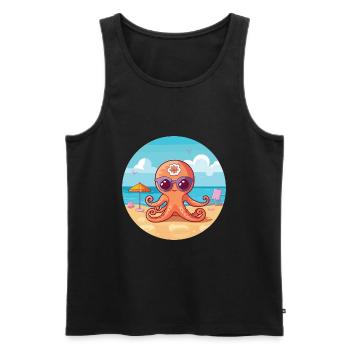 Oktopus-Karikatur-Yoga-Strand-Sommer-Illustration - Männer Premium Bio Tank Top - Schwarz - Vorne - Michal (187cm)
