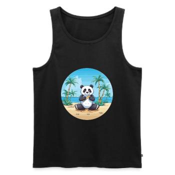 Panda Cartoon Yoga Beach Illustration d’été - Débardeur bio Premium Homme - noir - Devant - Michal (187cm)