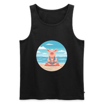 Pig Cartoon Yoga Beach Summer Illustration - Men's Premium Organic Tank Top - black - Front - Michal (187cm)