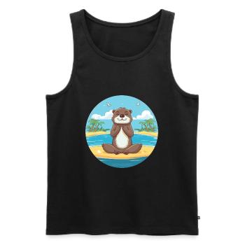 Otter Cartoon Yoga Beach Summer Illustration - Débardeur bio Premium Homme - noir - Devant - Michal (187cm)