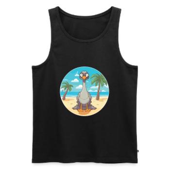 Straußenkarikatur Yoga Strand Sommer Illustration - Männer Premium Bio Tank Top - Schwarz - Vorne - AI Model Male 178 light (178cm)
