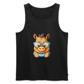 Rhino Wearing Glasses Cartoon Kawaii Illustration - Men's Premium Organic Tank Top - black - Front - AI Model Male 178 light (178cm)
