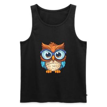 Hibou portant des lunettes Dessin animé Kawaii Illustration - Débardeur bio Premium Homme - noir - Devant - Michal (187cm)