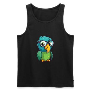 Perroquet portant des lunettes Dessin animé Kawaii Illustration - Débardeur bio Premium Homme - noir - Devant - Michal (187cm)