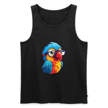 Papagei mit Brille Cartoon Kawaii Illustration - Männer Premium Bio Tank Top - Schwarz - Vorne - Michal (187cm)