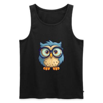 Hibou portant des lunettes Dessin animé Kawaii Illustration - Débardeur bio Premium Homme - noir - Devant - Michal (187cm)