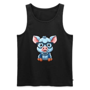 Cochon portant des lunettes Dessin animé Kawaii Illustration - Débardeur bio Premium Homme - noir - Devant - Michal (187cm)