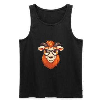Ziege trägt Brille Karikatur Kawaii Illustration - Männer Premium Bio Tank Top - Schwarz - Vorne - Michal (187cm)