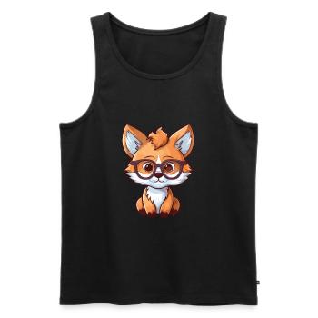 Fuchs trägt Brille Cartoon Kawaii Illustration - Männer Premium Bio Tank Top - Schwarz - Vorne - AI Model Male 178 light (178cm)