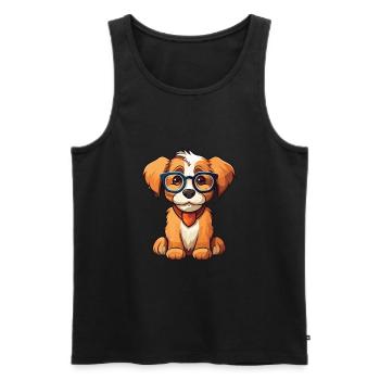 chien portant des lunettes dessin animé Kawaii Illustration - Débardeur bio Premium Homme - noir - Devant - Michal (187cm)