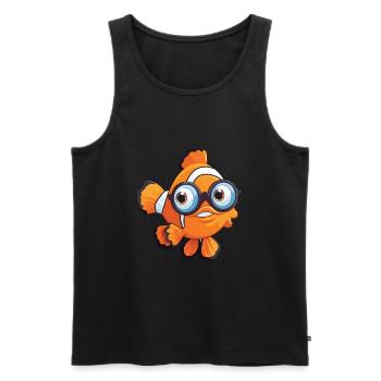 Poisson-clown avec des lunettes dessin animé Kawaii illustration - Débardeur bio Premium Homme - noir - Devant - Michal (187cm)